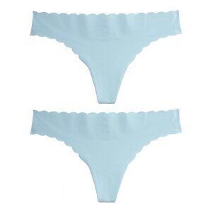 Low-Rise No-Show Thong Panties Scallop 2 Pair Lot Blue Underwear NWT